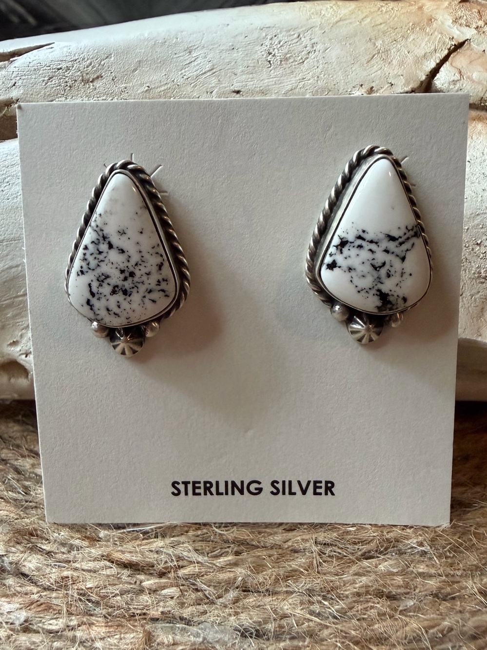 Chassity Belone Navajo White Buffalo Stone Teardrop post back Earrings